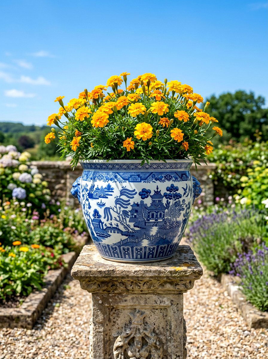 Blue and White Ceramic Pot - 25 Spring Garden Planter Ideas