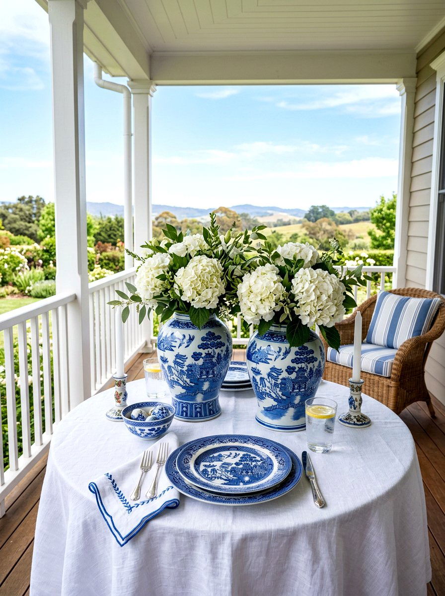 Blue and White Chinoiserie - 25 Spring Outdoor Table Decor Ideas
