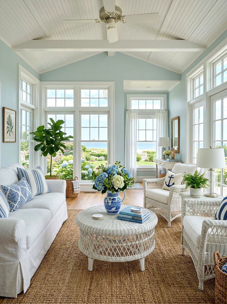 Blue and White Pitcher with Hydrangeas - 25 Spring Pitcher Flower Ideas