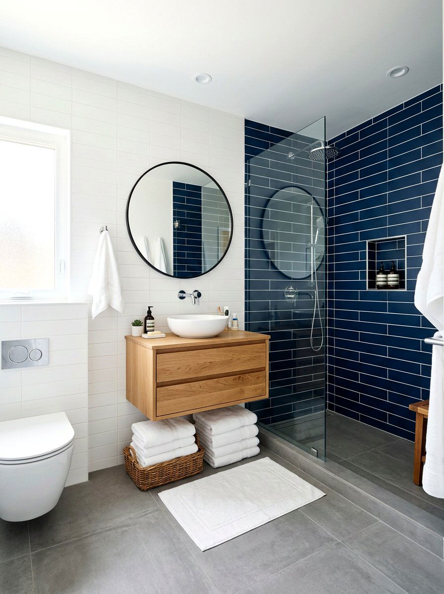 Blue and white bathroom tiles - 25 Spring Color Block Decor Ideas