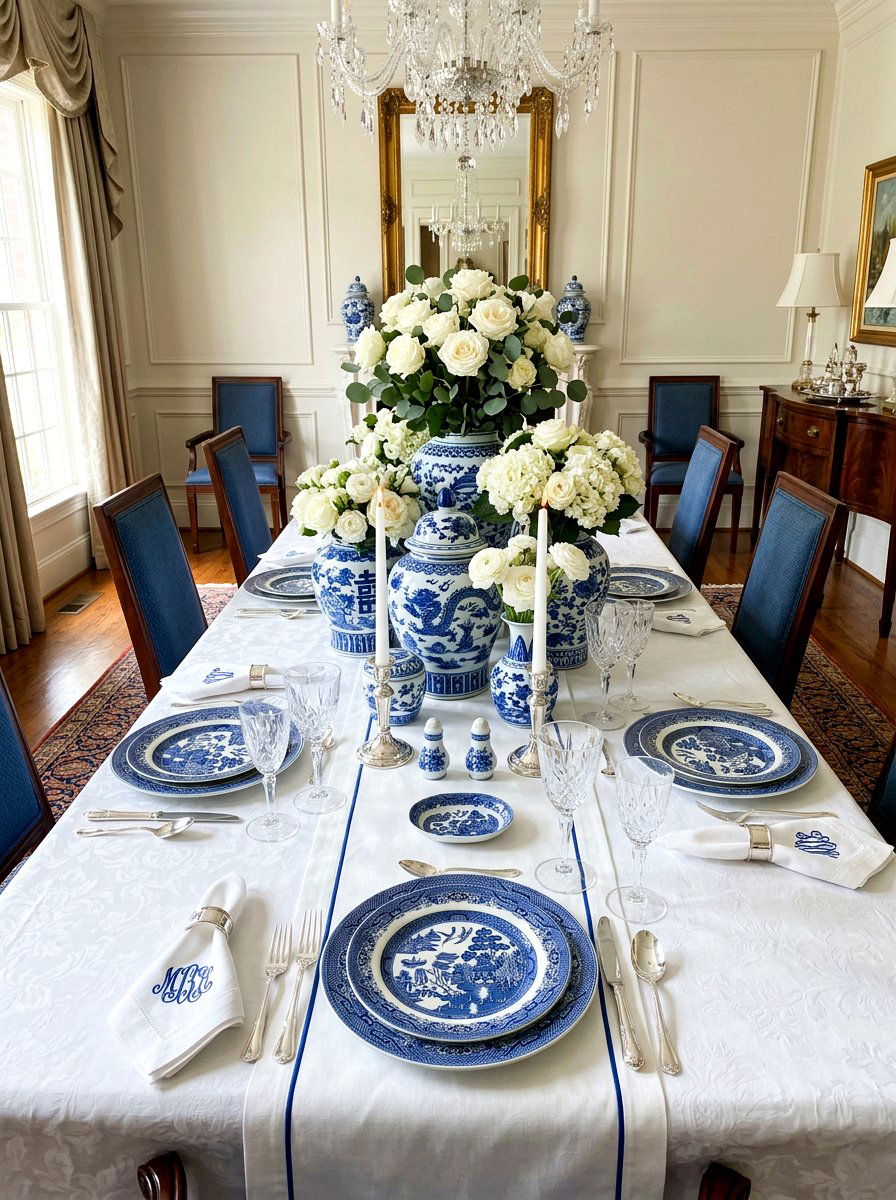Blue and white chinoiserie table - 25 Spring Place Setting Ideas