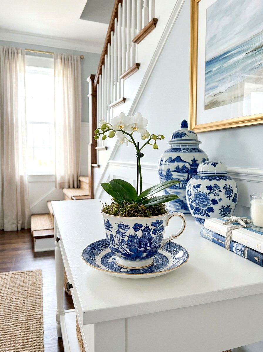 Blue and white chinoiserie teacup - 25 Spring Teacup Planter Ideas