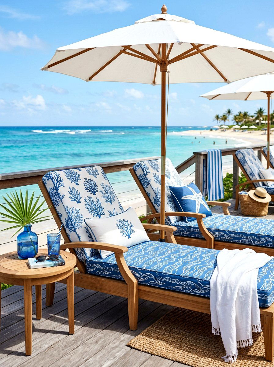 Blue and white coastal cushion - 25 Spring Outdoor Cushion Ideas