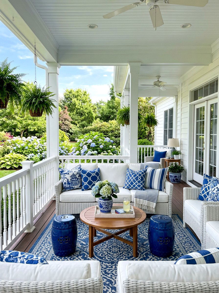 Blue and white decor - 25 Spring Back Porch Decor Ideas