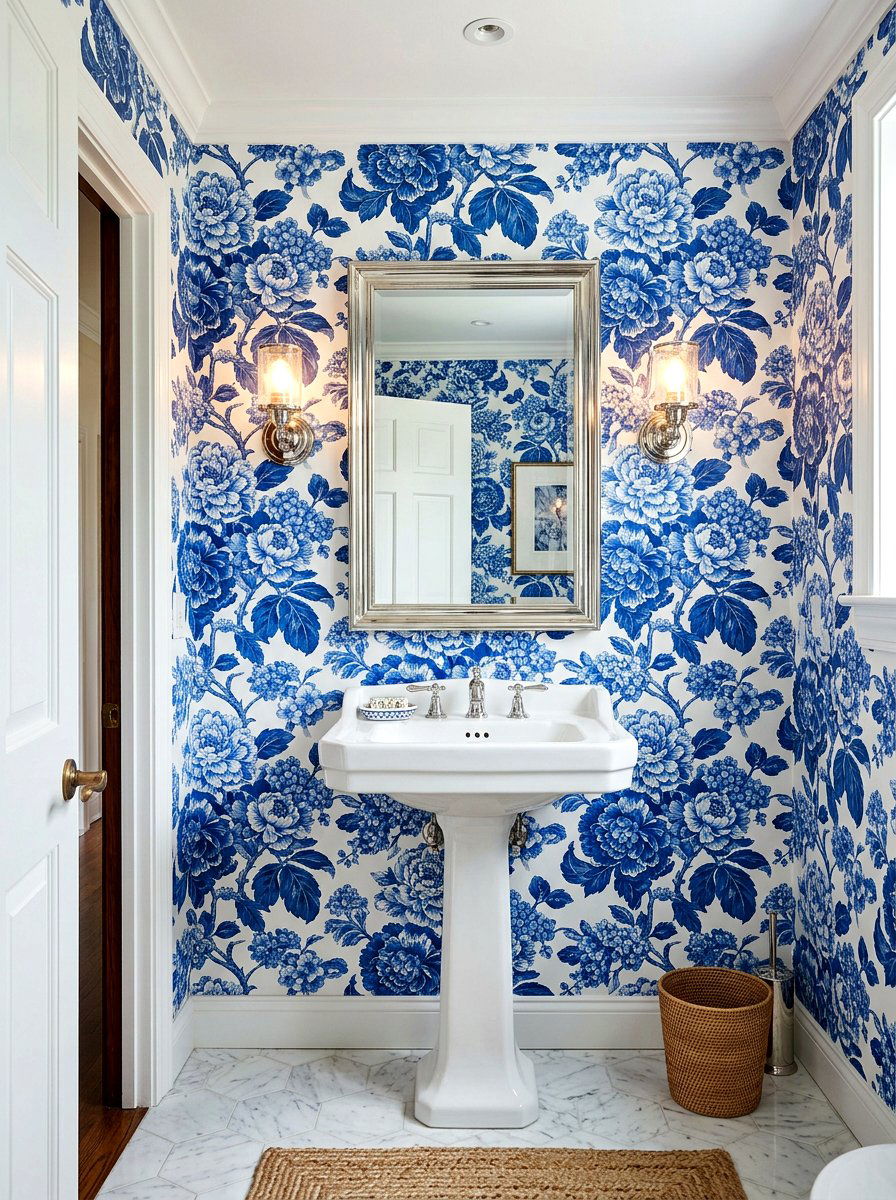Blue and white floral wallpaper - 25 Spring Blue and White Decor Ideas