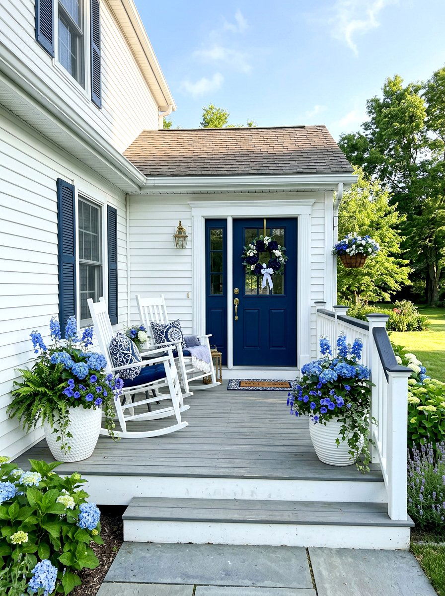 Blue and white front porch - 25 Spring Blue and White Decor Ideas