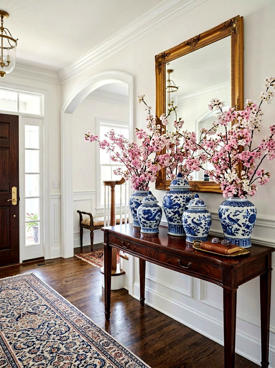 Blue and white ginger jar floral arrangement - 25 Spring Traditional Decor Ideas