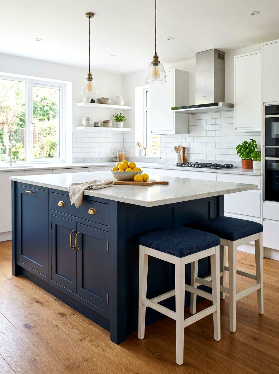 Blue and white kitchen island - 25 Spring Blue and White Decor Ideas