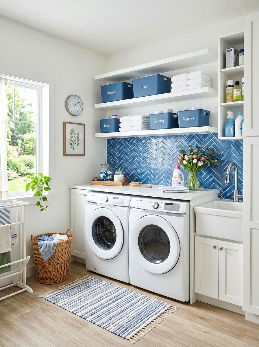 Blue and white laundry room - 25 Spring Blue and White Decor Ideas