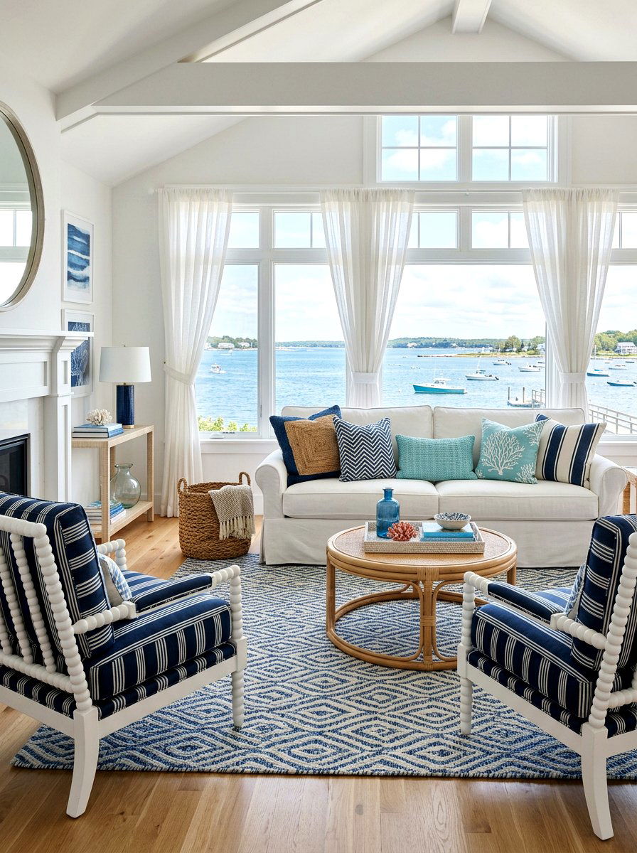 Blue and white living room - 25 Spring Lake House Decor Ideas