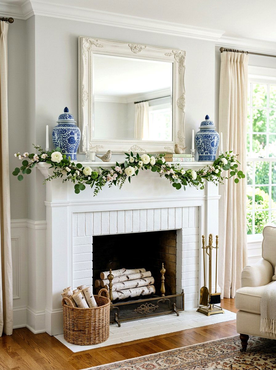 Blue and white mantle decor - 25 Spring Blue and White Decor Ideas