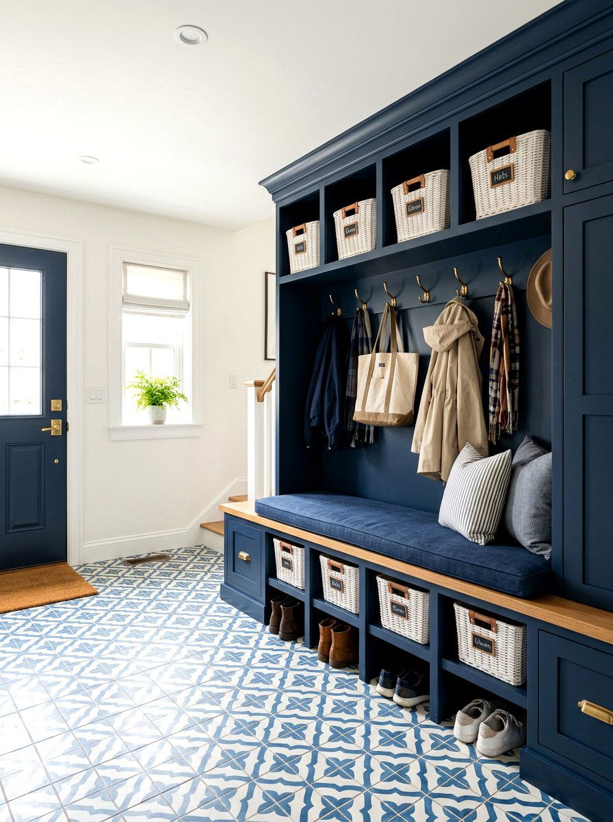 Blue and white mudroom - 25 Spring Blue and White Decor Ideas