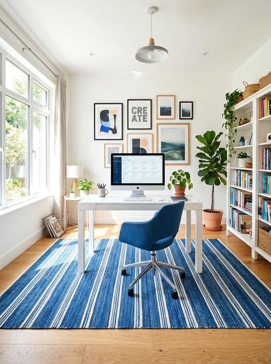 Blue and white striped rug - 25 Spring Blue and White Decor Ideas
