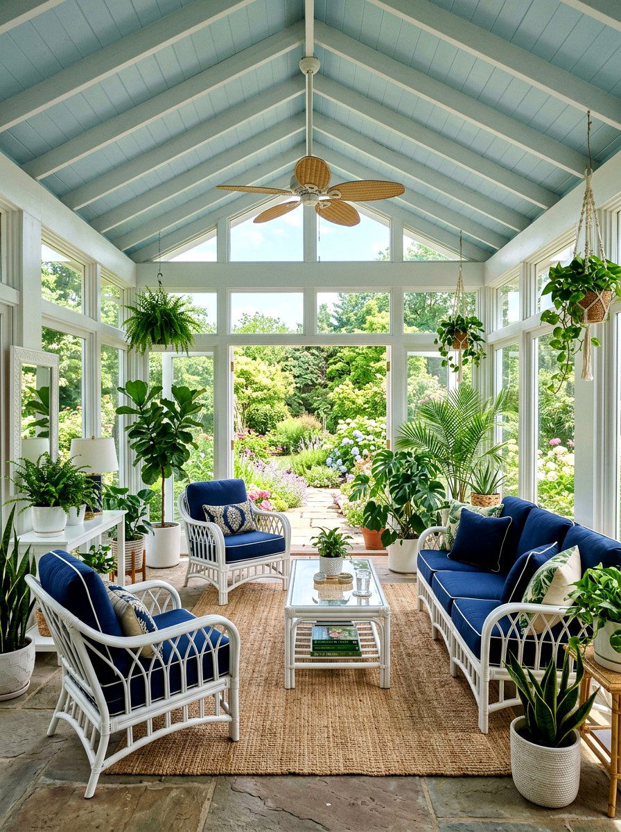Blue and white sunroom - 25 Spring Blue and White Decor Ideas
