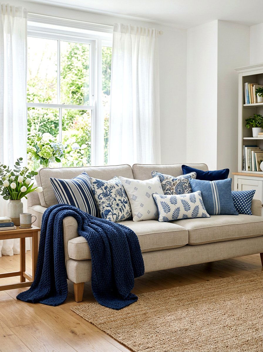 Blue and white throw pillows - 25 Spring Blue and White Decor Ideas