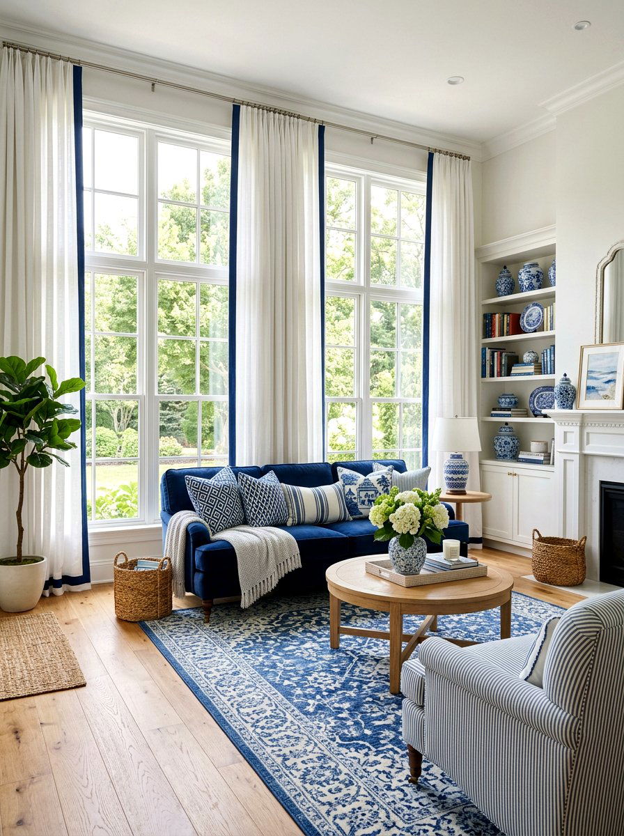 Blue and white window treatments - 25 Spring Blue and White Decor Ideas