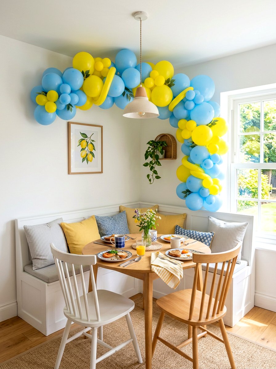 Blue and yellow balloon arch - 25 Spring Balloon Arch Ideas