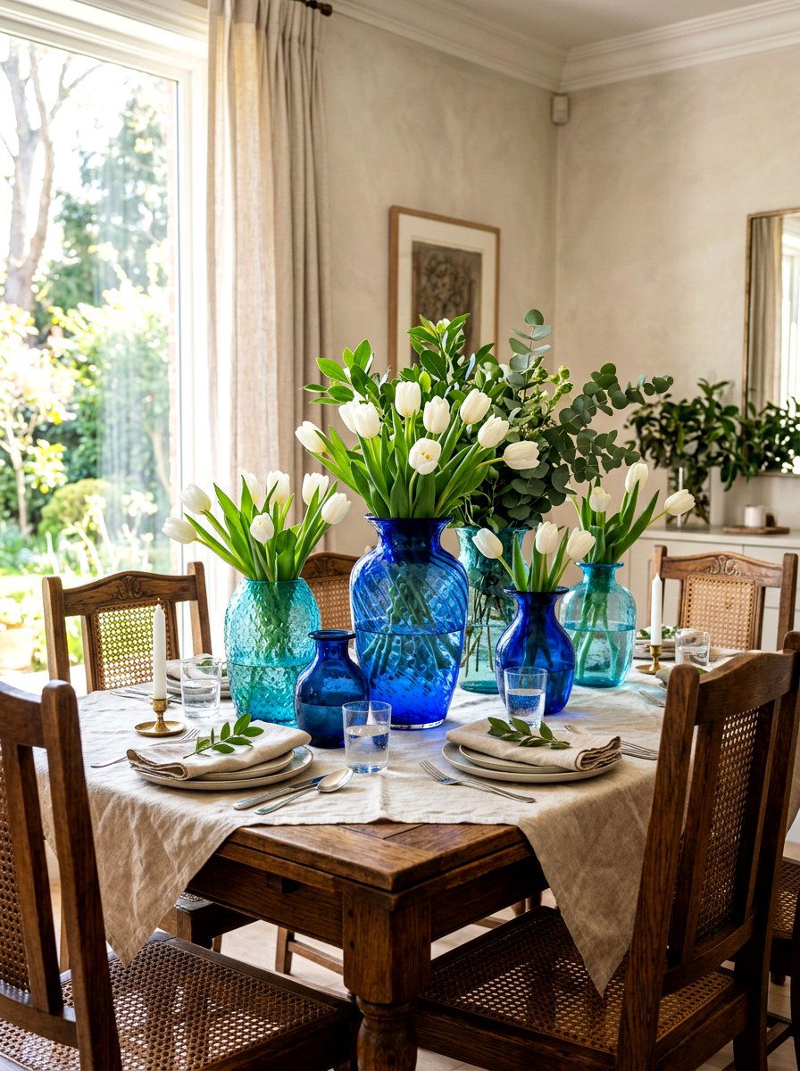 Blue glass vase - 25 Spring Lake House Decor Ideas