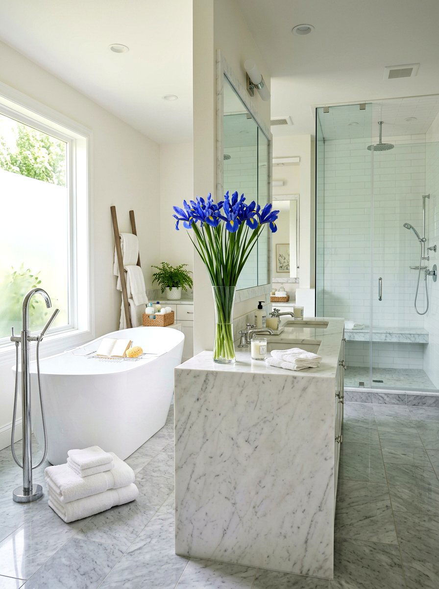 Blue iris bathroom vanity - 25 Spring Fresh Flower Ideas