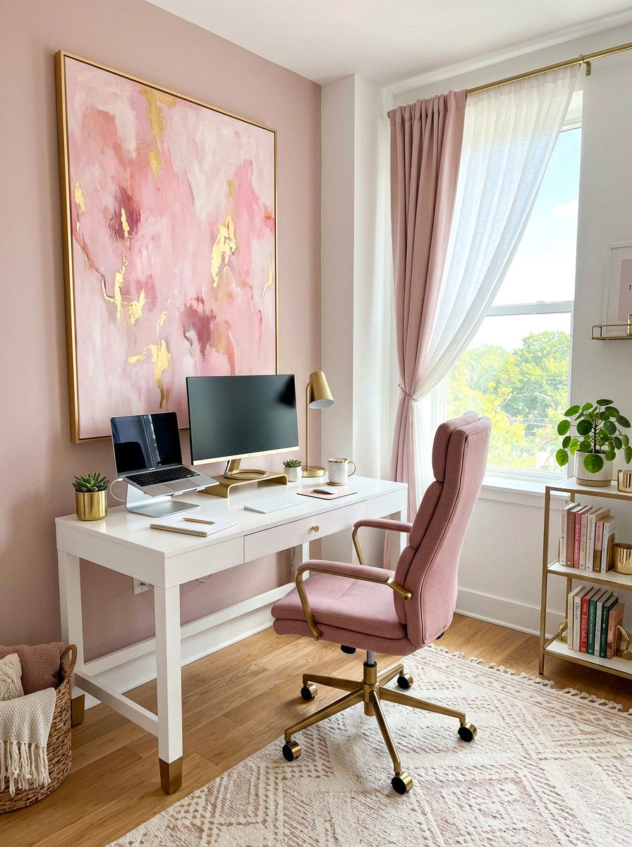 Blush Home Office - 25 Spring Blush Pink Decor Ideas