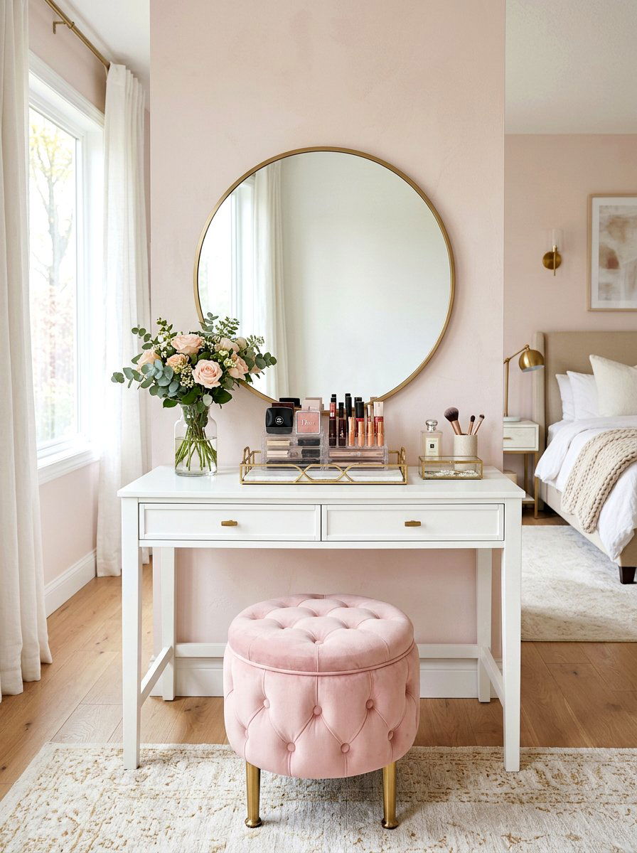 Blush Vanity Area - 25 Spring Blush Pink Decor Ideas