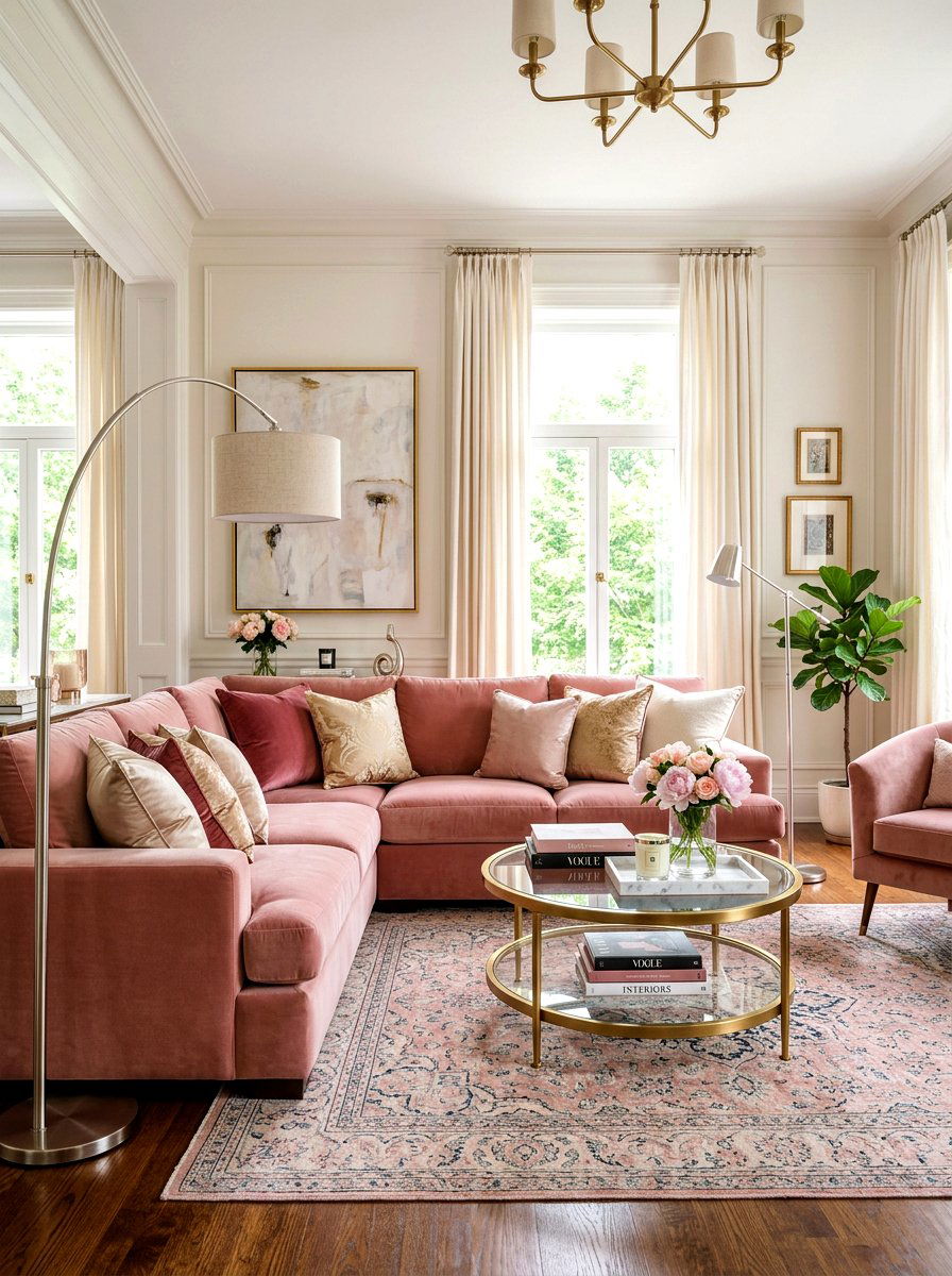 Blush Velvet Living Room - 25 Spring Blush Pink Decor Ideas