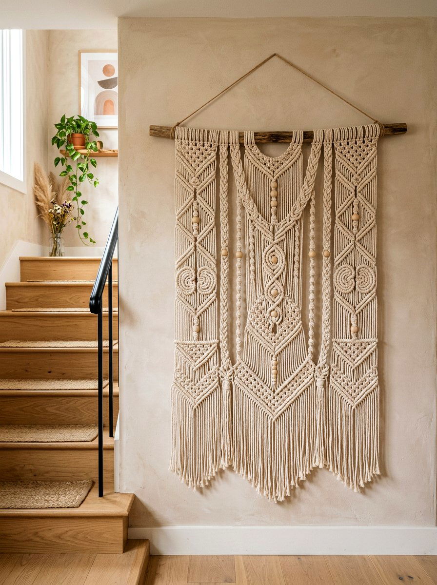 Bohemian Macrame Hanging - 25 Spring Stairway Wall Decor Ideas