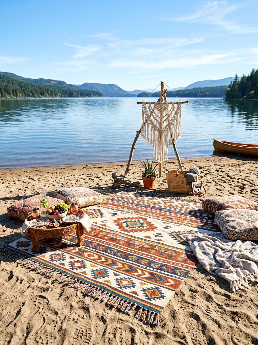 Bohemian Patterned Picnic Rug - 25 Spring Picnic Decor Ideas