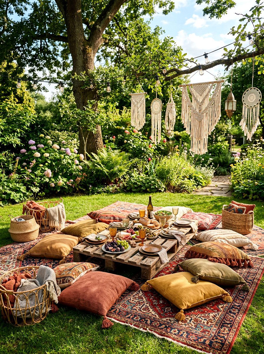 Bohemian Picnic Area - 25 Spring Party Decor Ideas