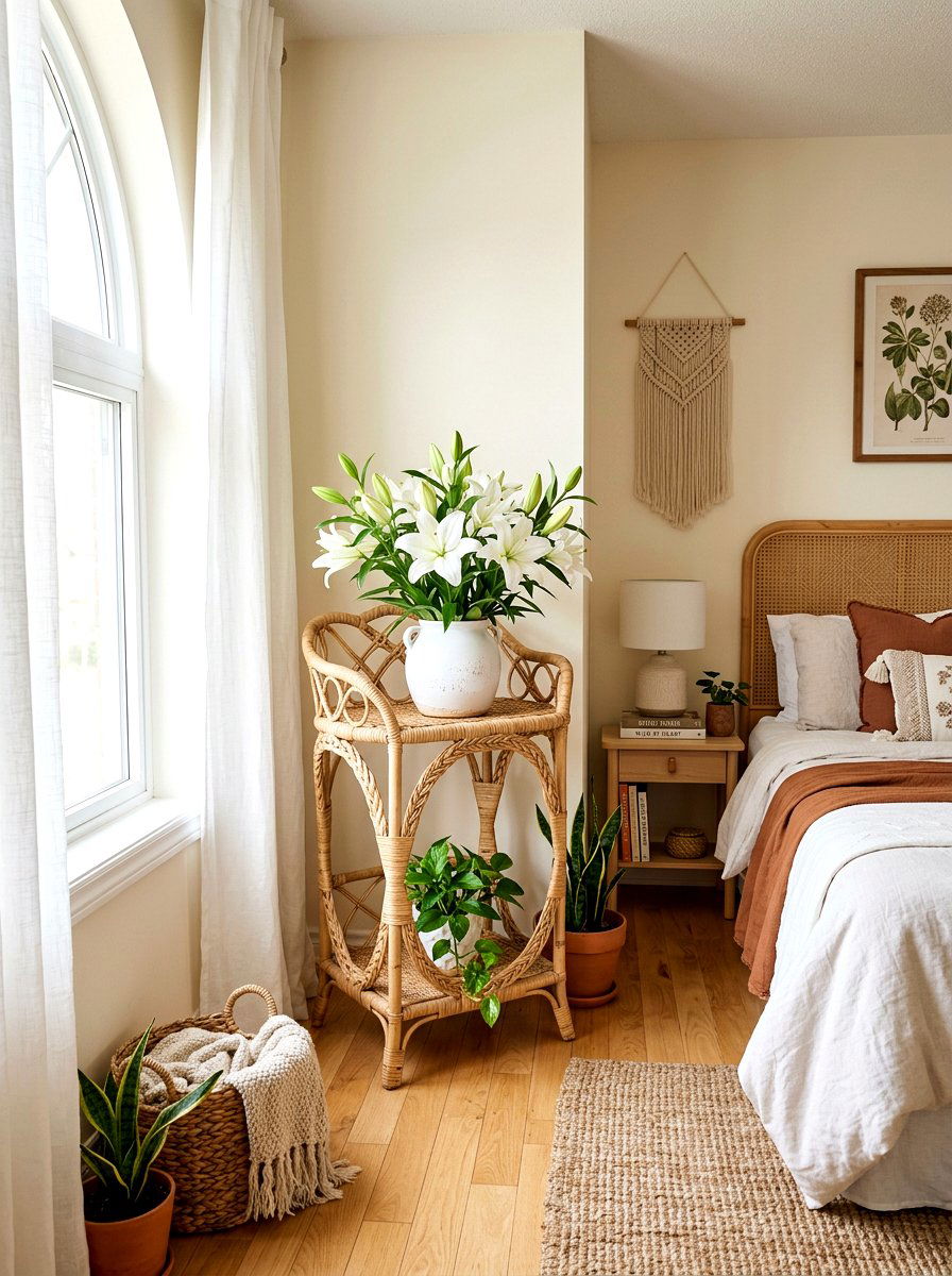 Bohemian Rattan Plant Stand - 25 Spring Flower Stand Ideas