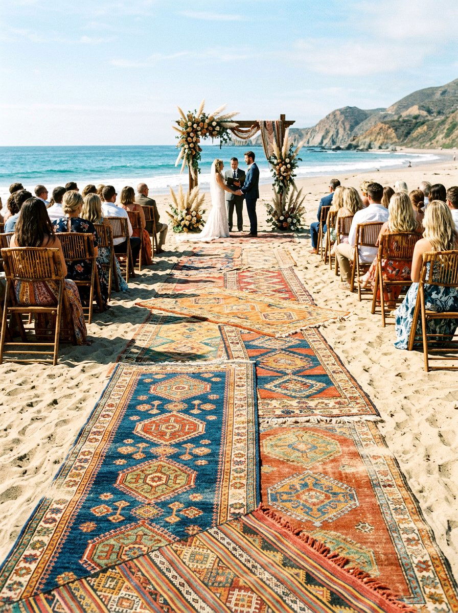 Bohemian Rug Runner - 25 Spring Wedding Aisle Decor Ideas
