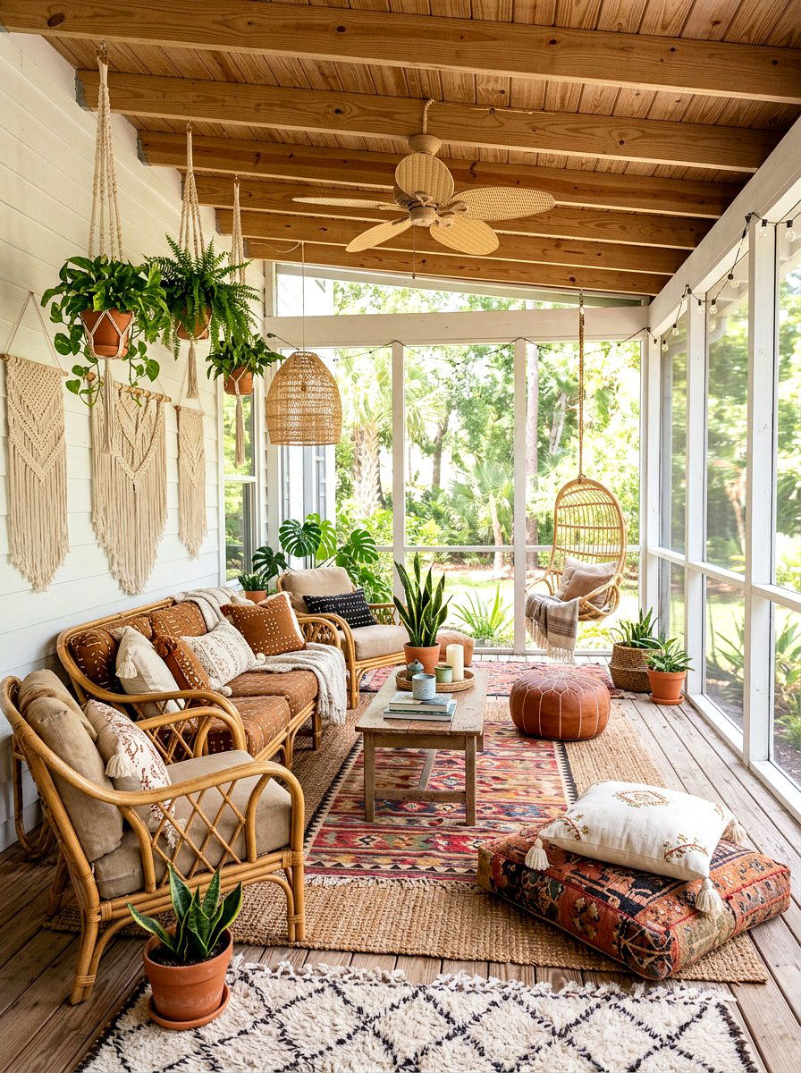 Bohemian Style Decor - 25 Spring Screened Porch Decor Ideas