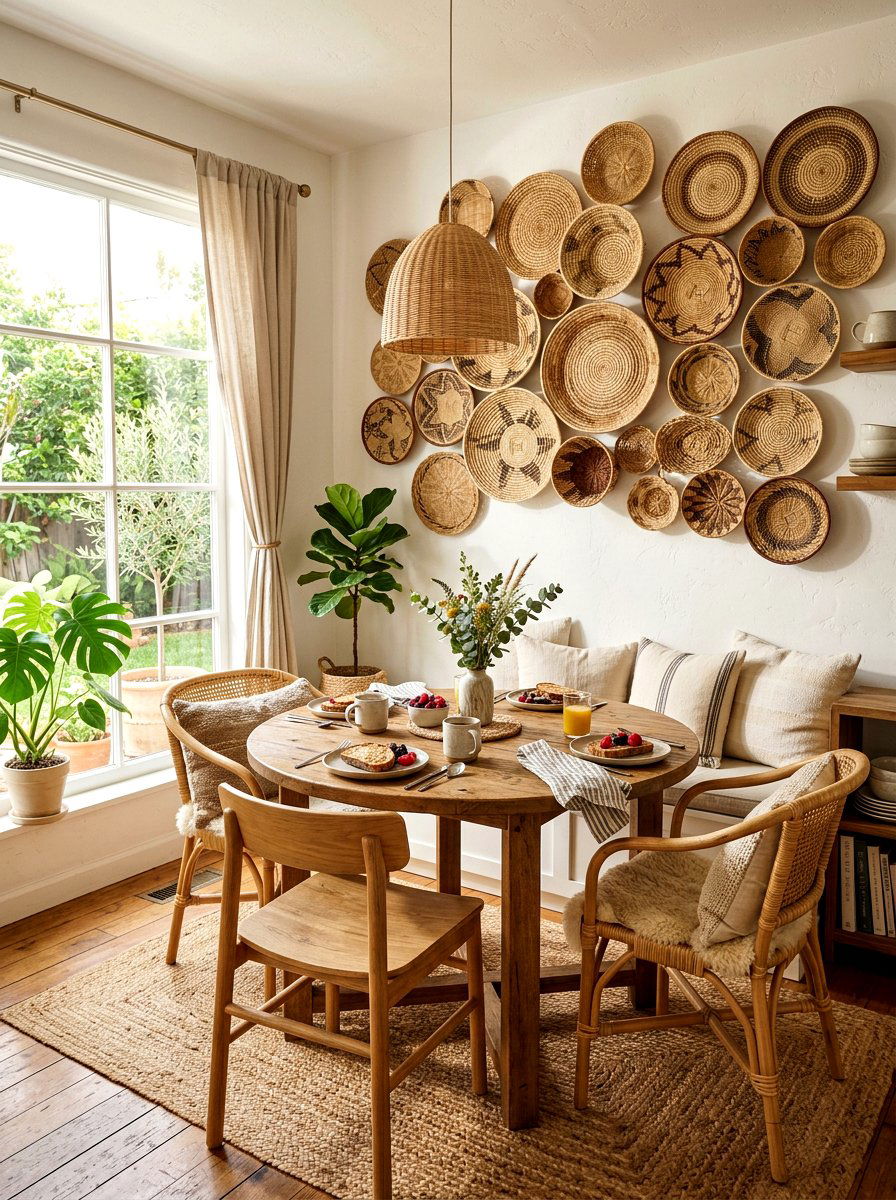 Boho Basket Wall - 25 Spring DIY Wall Art Ideas