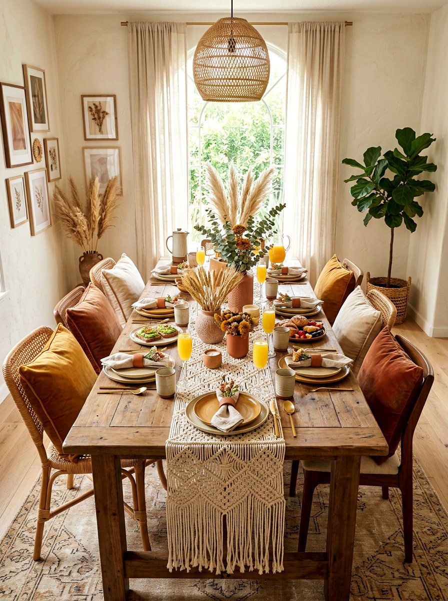 Boho Brunch Setup - 25 Spring Brunch Table Ideas