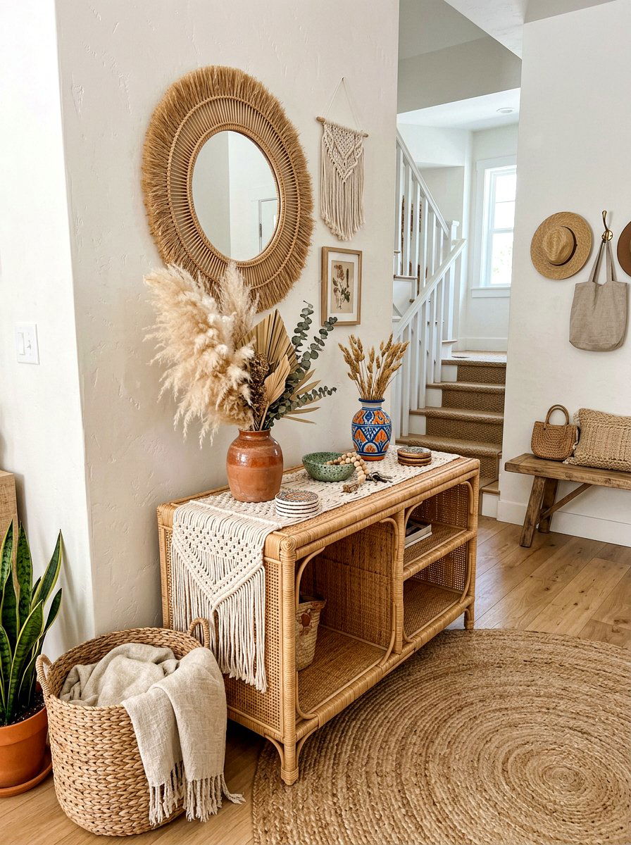 Boho Chic Console - 25 Spring Foyer Table Decor Ideas