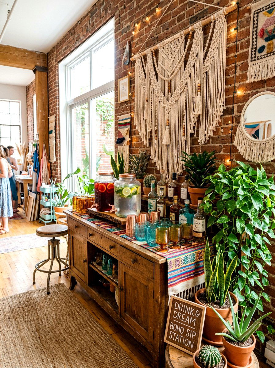 Boho Chic Drink Station - 25 Spring Bar Cart Decor Ideas