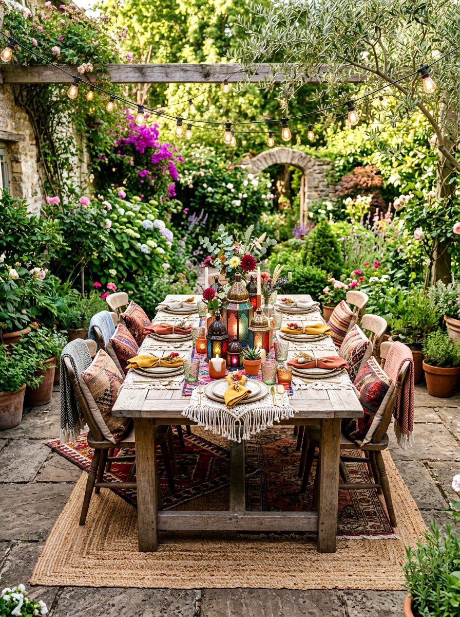 Boho Chic Outdoor Table - 25 Spring Seasonal Table Ideas