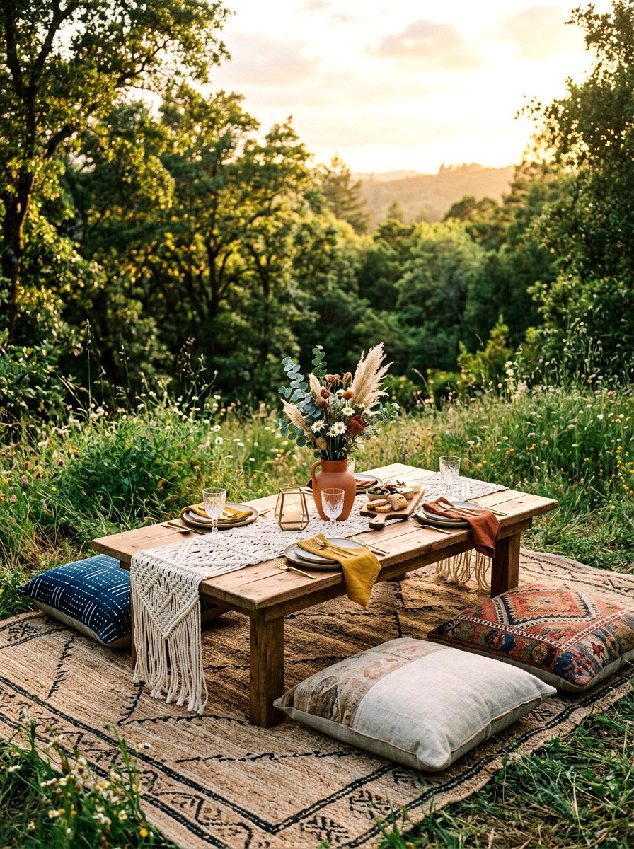 Boho Chic Picnic Table - 25 Spring Garden Table Decor Ideas