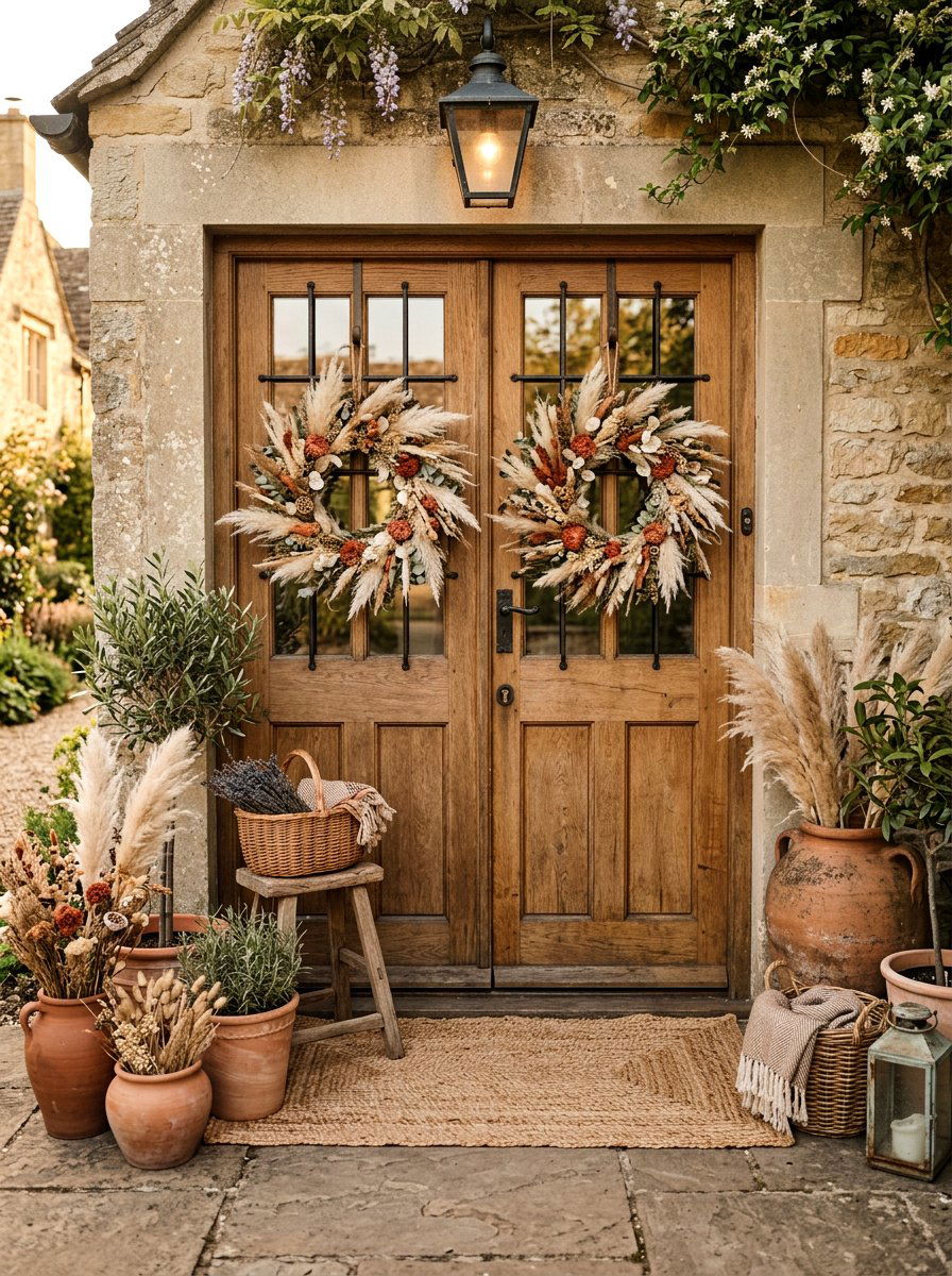 Boho Dried Flower Wreath - 25 Spring Double Door Wreath Ideas
