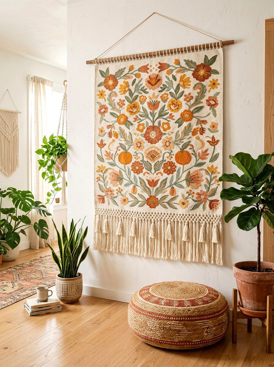 Boho Floral Tapestry - 25 Spring Floral Wall Art Ideas