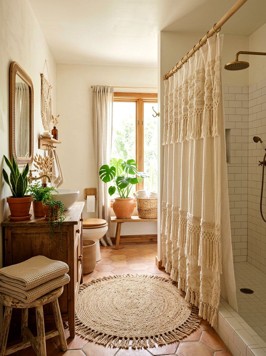 Boho Fringe Bathroom - 25 Spring Shower Curtain Ideas