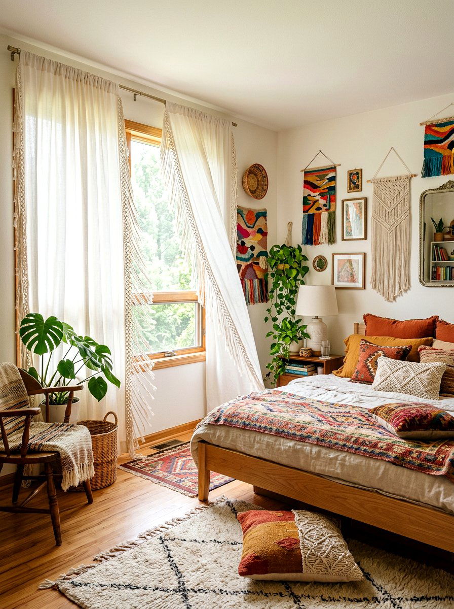 Boho Fringe Drapes - 25 Spring Bedroom Curtain Ideas