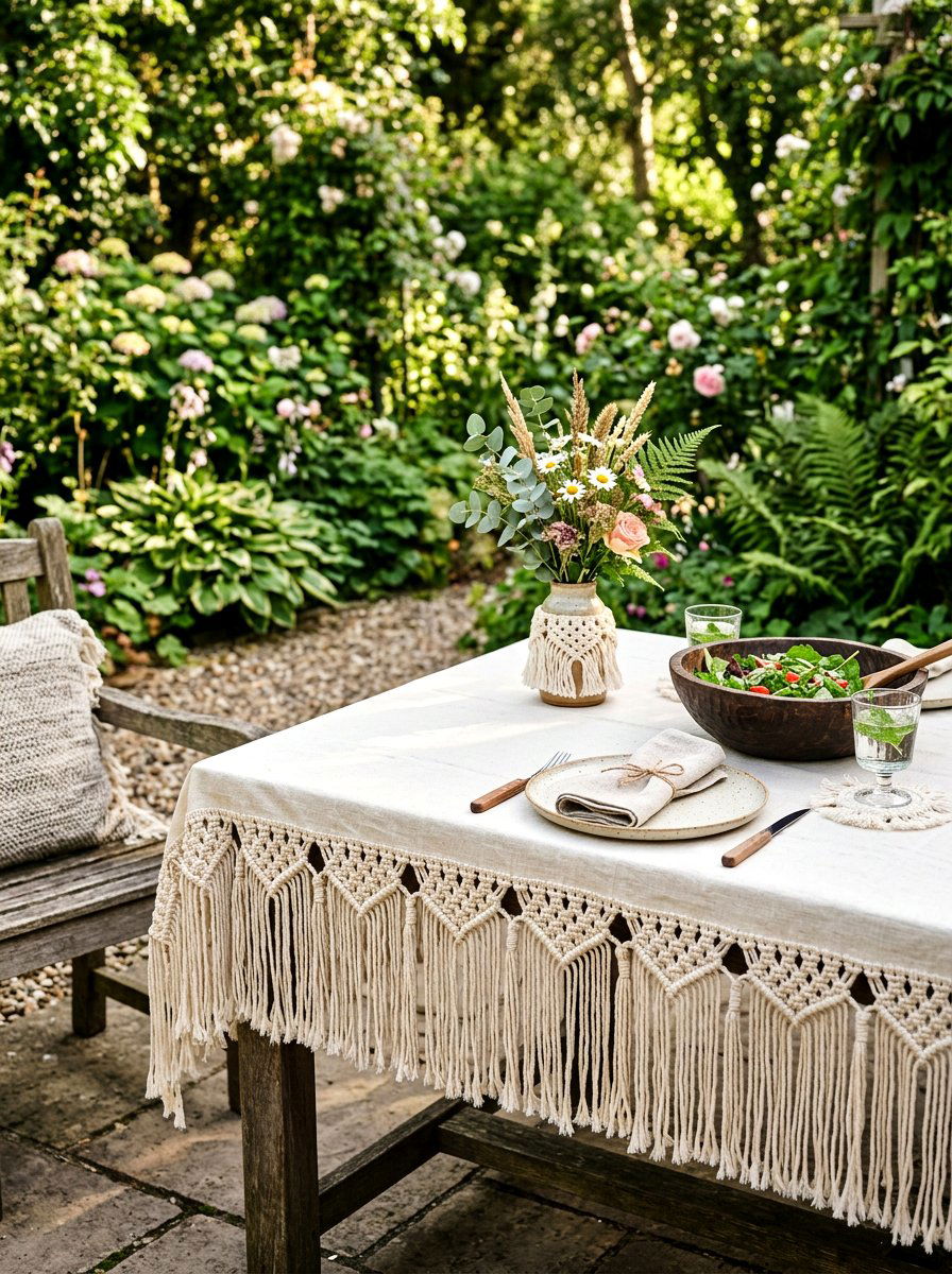 Boho Fringe Tablecloth - 25 Spring Outdoor Table Decor Ideas