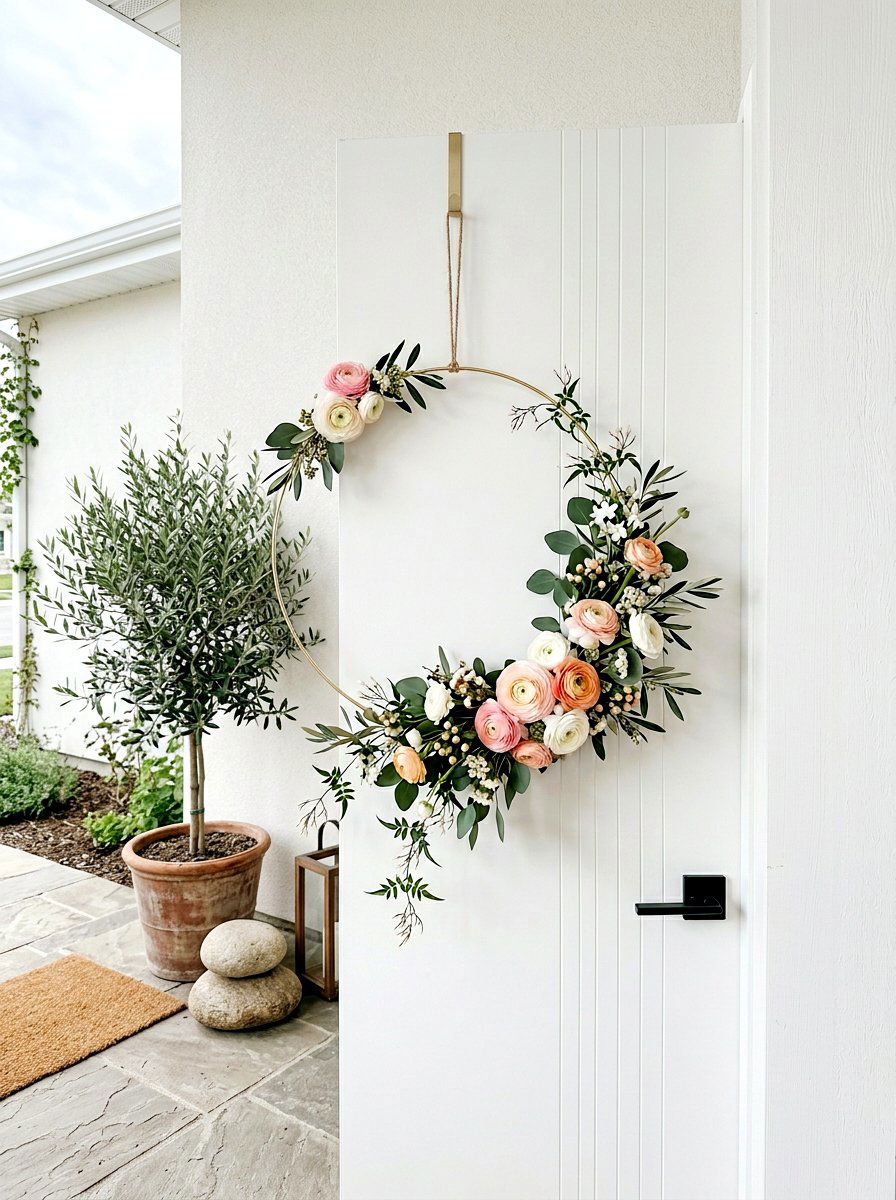 Boho Gold Hoop Floral Wreath - 25 Spring Fresh Floral Wreath Ideas