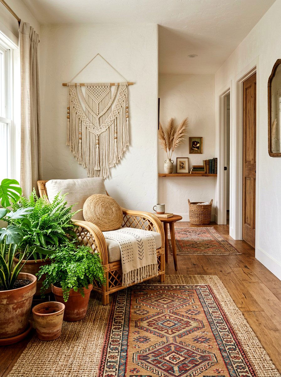 Boho Hallway Nook - 25 Spring Landing Decor Ideas