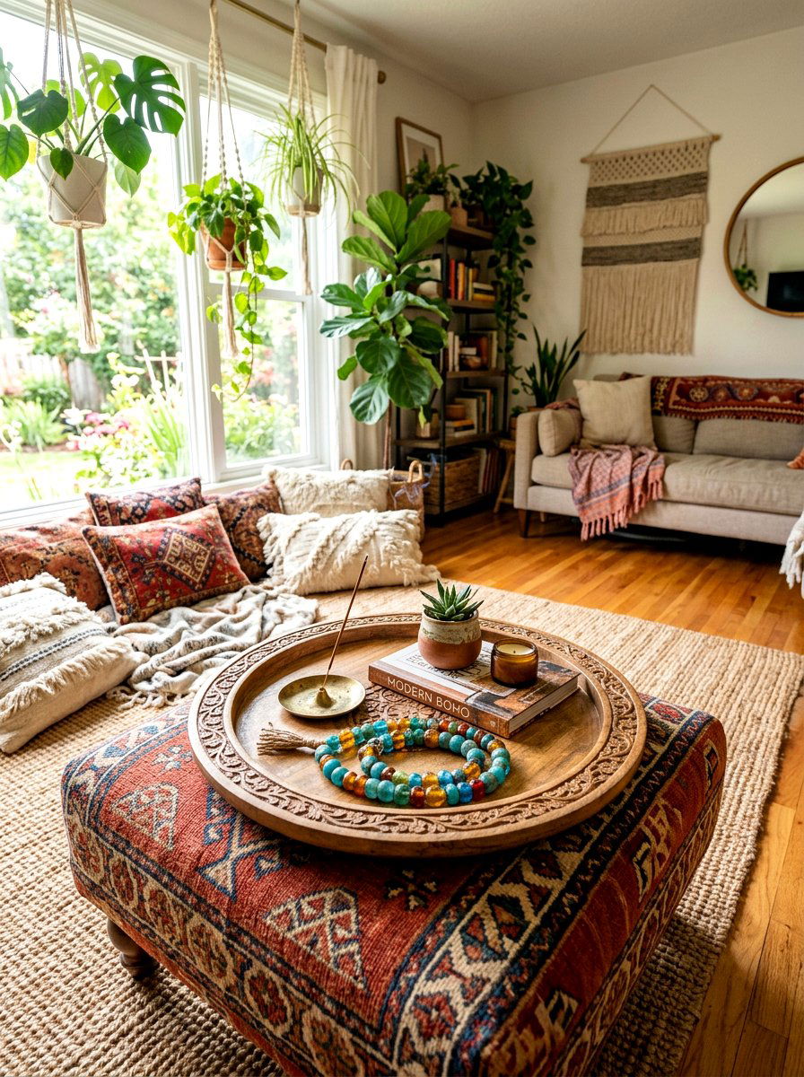 Boho Living Room Tray - 25 Spring Ottoman Tray Ideas
