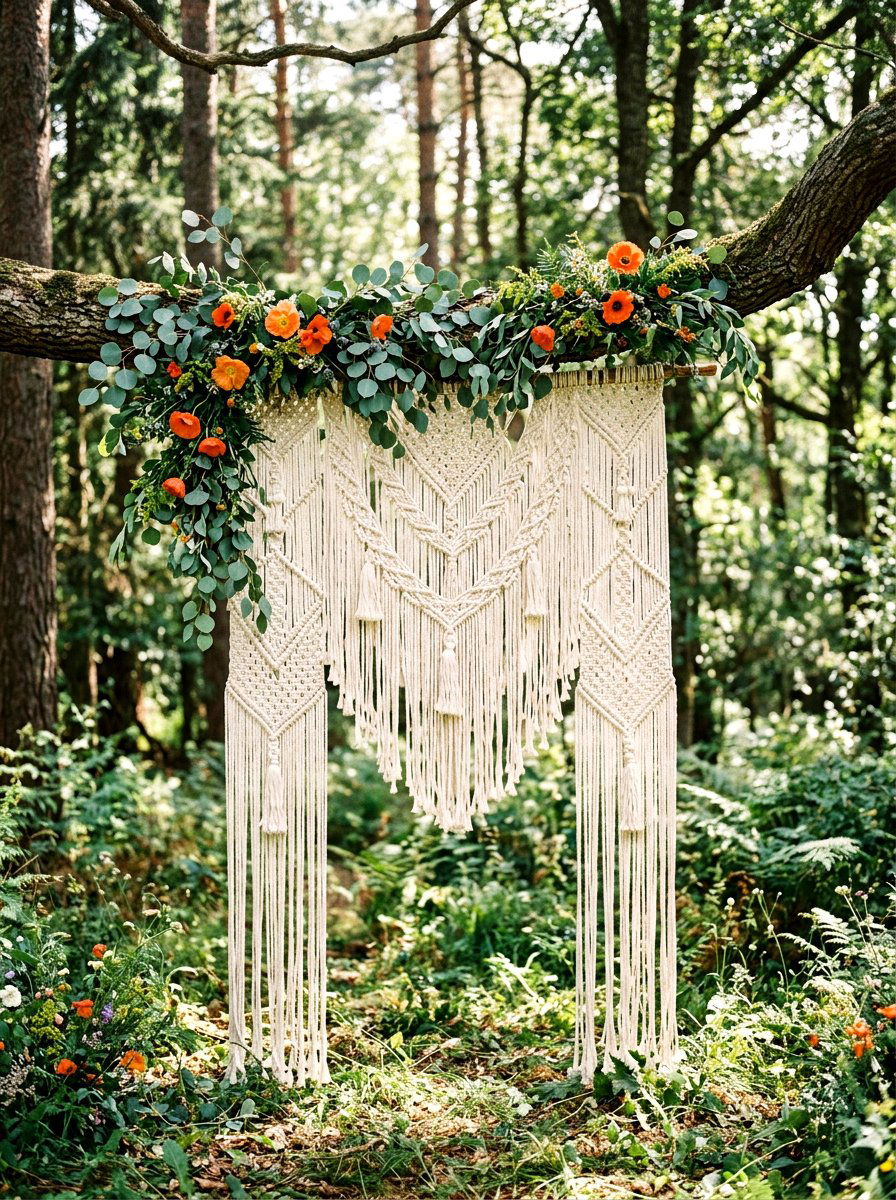 Boho Macrame Backdrop - 25 Spring Wedding Arch Ideas