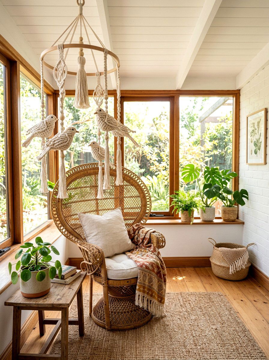 Boho Macrame Bird Mobile - 25 Spring Bird Mobile Ideas