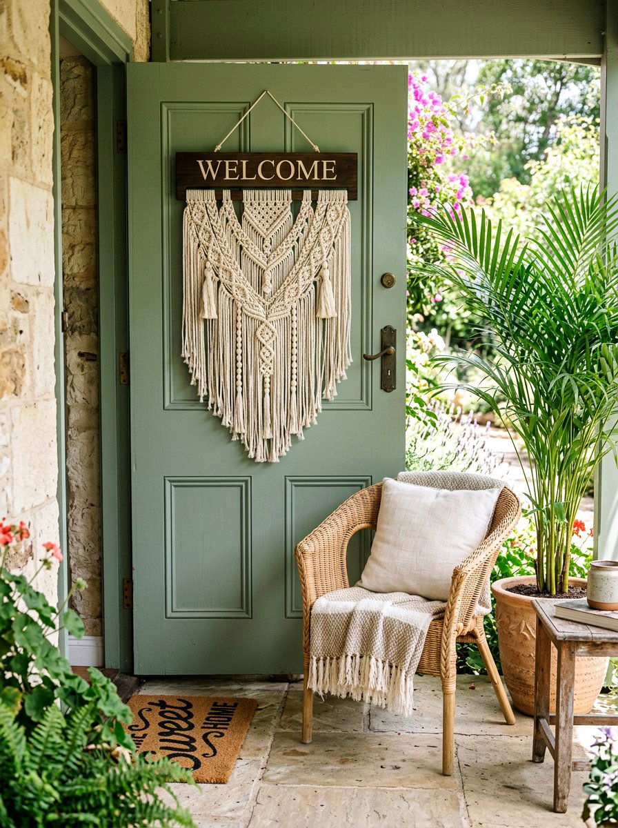 Boho Macrame Door Decor - 25 Spring Welcome Sign Ideas