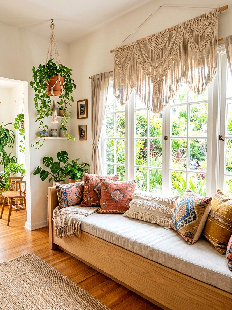 Boho Macrame Hanging - 25 Spring Window Seat Decor Ideas